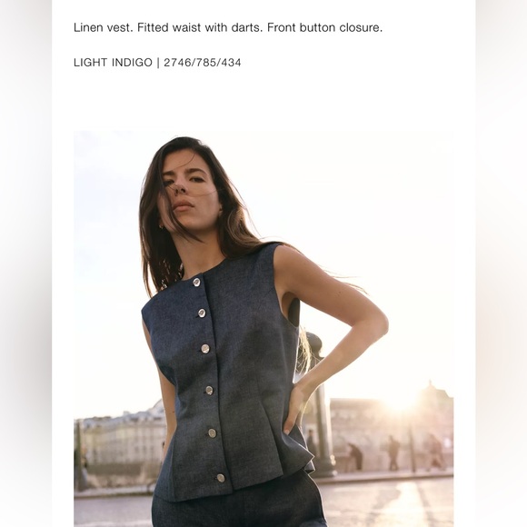 Zara NWT linen dart vest 2746/785 - Picture 7 of 9